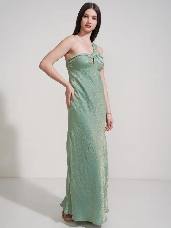Tokyo Talkies Women Green Self Design Maxi Dress