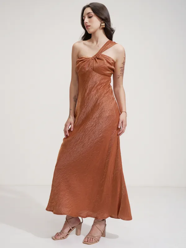 Tokyo Talkies Women Rust Self Design Maxi Dress