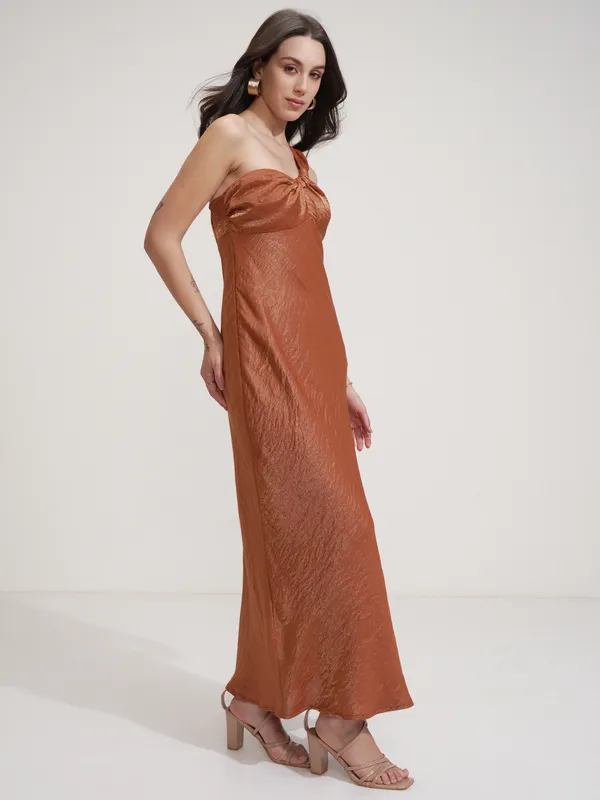Tokyo Talkies Women Rust Self Design Maxi Dress