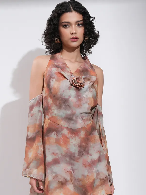 Tokyo Talkies Women Rust Printed A-Line Dress