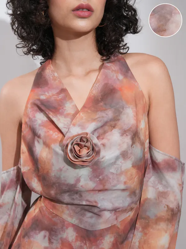 Tokyo Talkies Women Rust Printed A-Line Dress