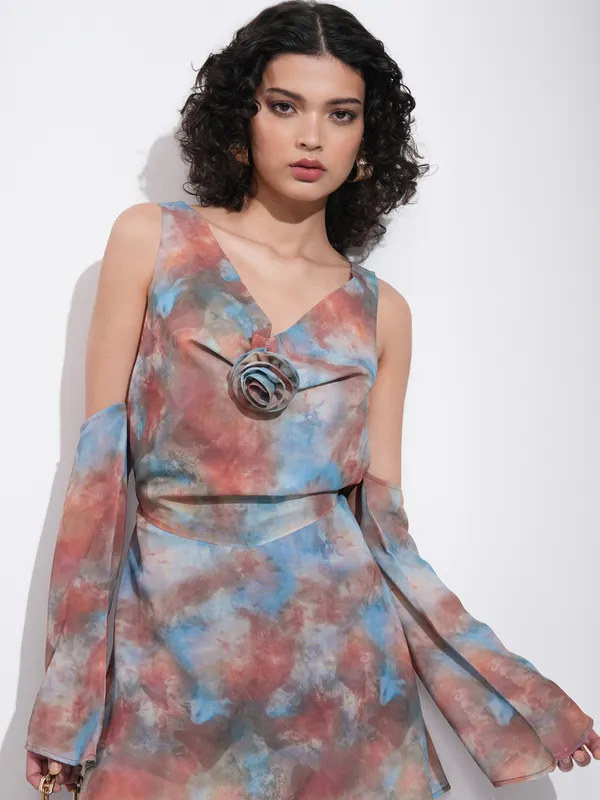 Tokyo Talkies Women Blue Printed A-Line Dress