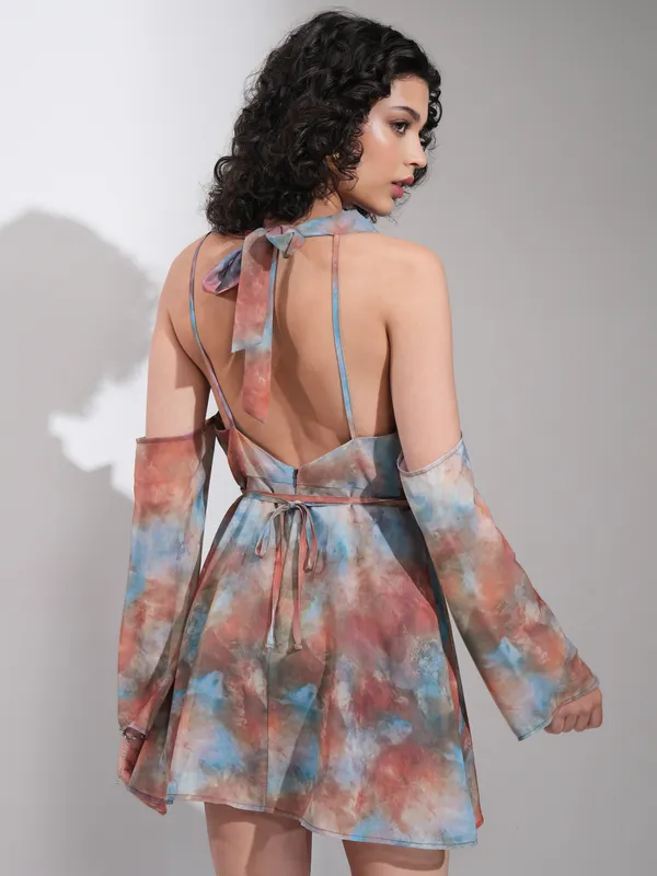 Tokyo Talkies Women Blue Printed A-Line Dress