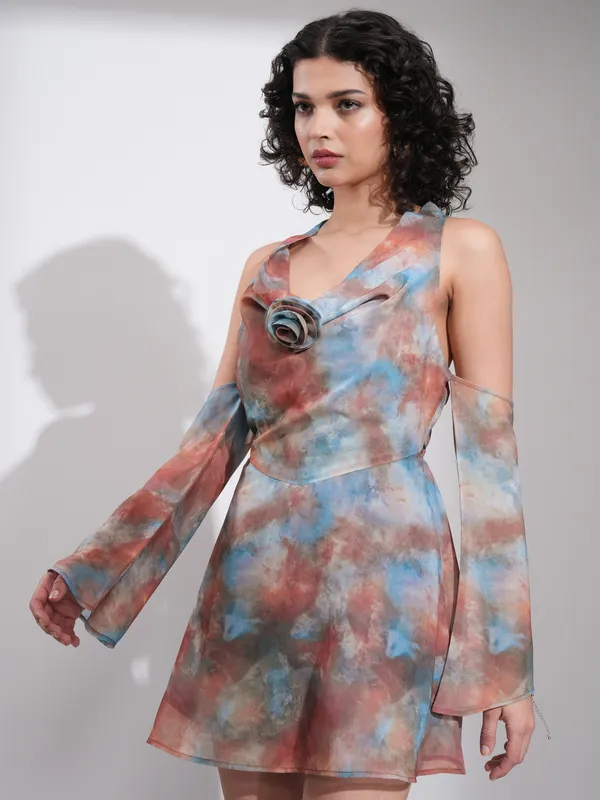 Tokyo Talkies Women Blue Printed A-Line Dress