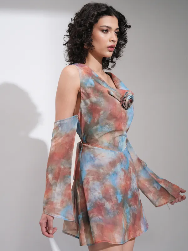 Tokyo Talkies Women Blue Printed A-Line Dress