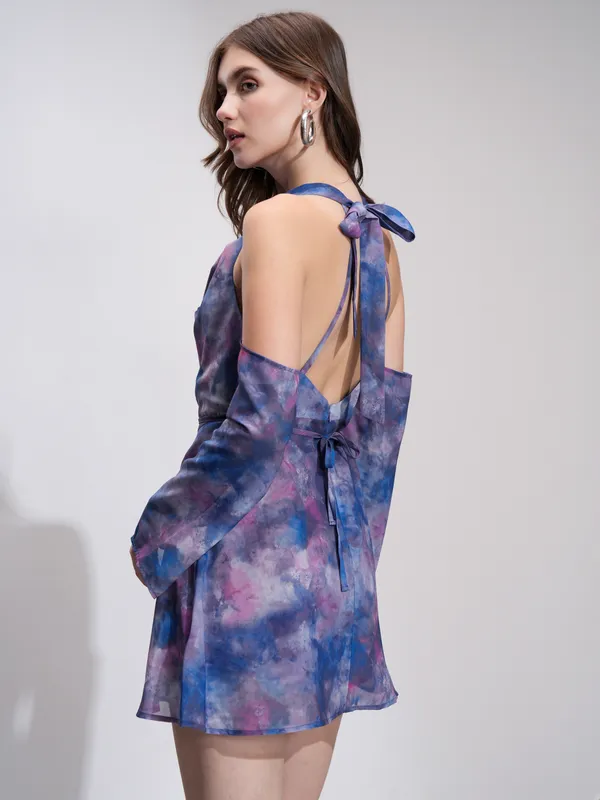 Tokyo Talkies Women Navy Blue Printed Fit and Flare Dress