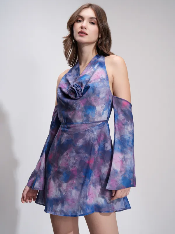 Tokyo Talkies Women Navy Blue Printed Fit and Flare Dress