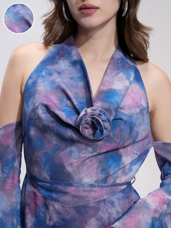 Tokyo Talkies Women Navy Blue Printed Fit and Flare Dress