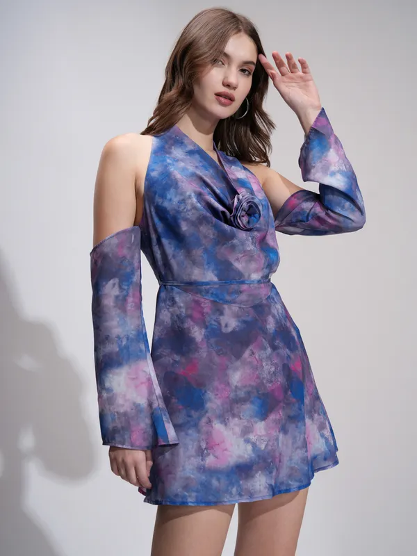 Tokyo Talkies Women Navy Blue Printed Fit and Flare Dress