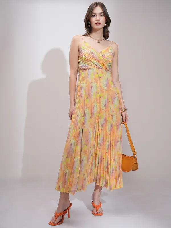 Tokyo Talkies Women Yellow Printed Fit and Flare Dress