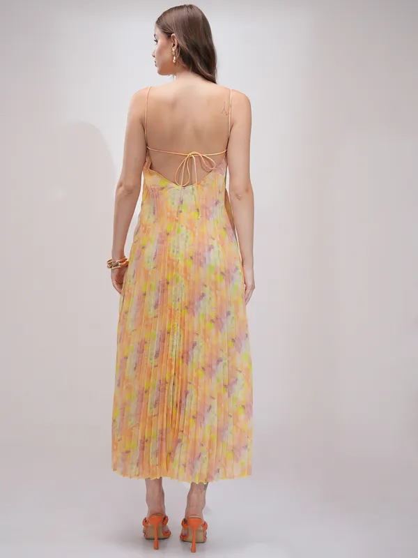 Tokyo Talkies Women Yellow Printed Fit and Flare Dress