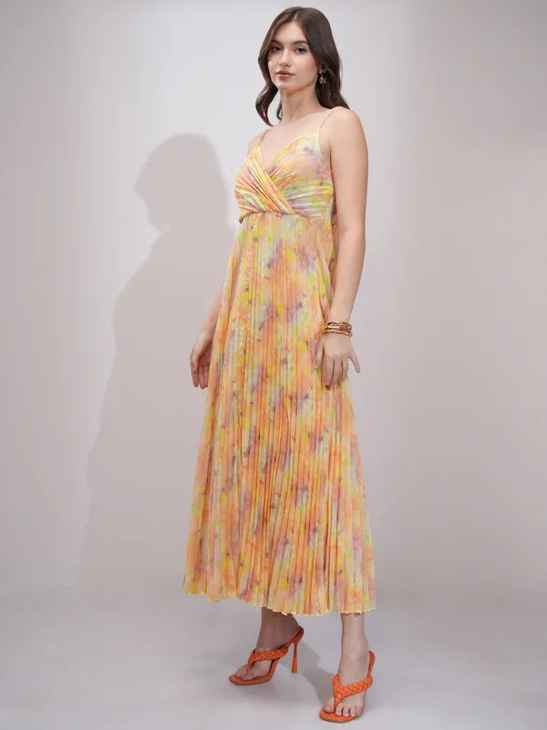 Tokyo Talkies Women Yellow Printed Fit and Flare Dress