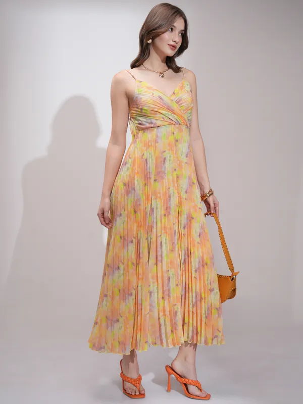 Tokyo Talkies Women Yellow Printed Fit and Flare Dress