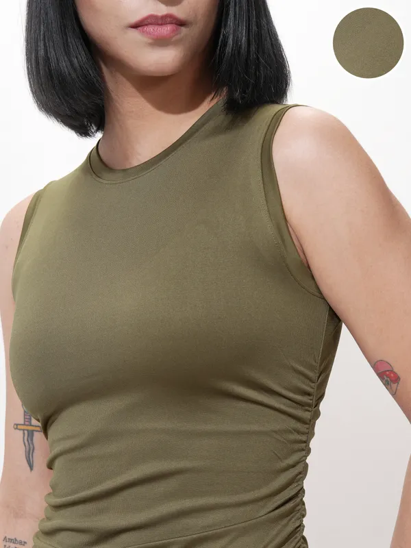 Tokyo Talkies Women Olive Solid Bodycon Dress