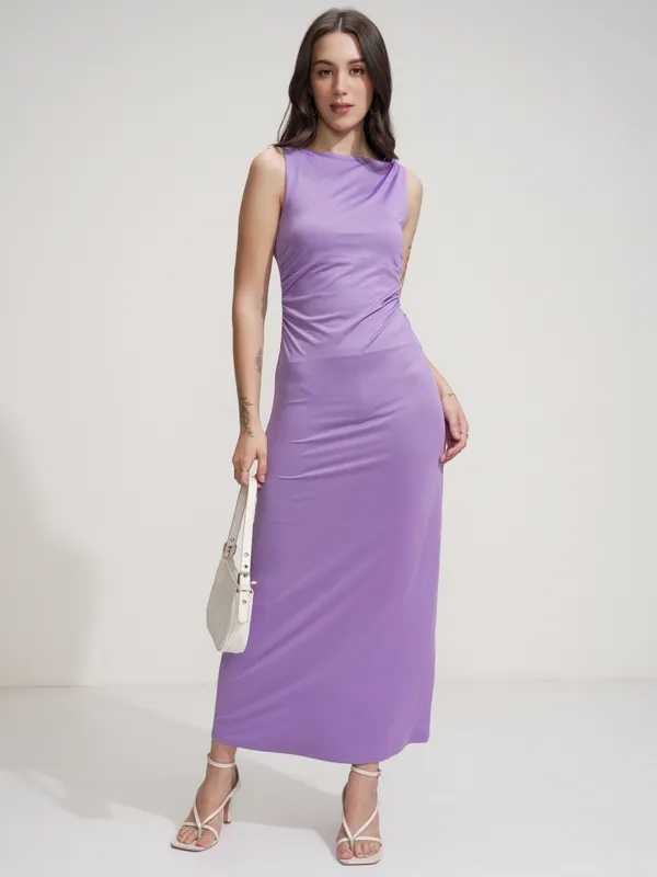 Tokyo Talkies Women Lavender Solid Maxi Dress