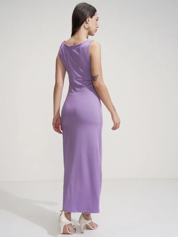 Tokyo Talkies Women Lavender Solid Maxi Dress