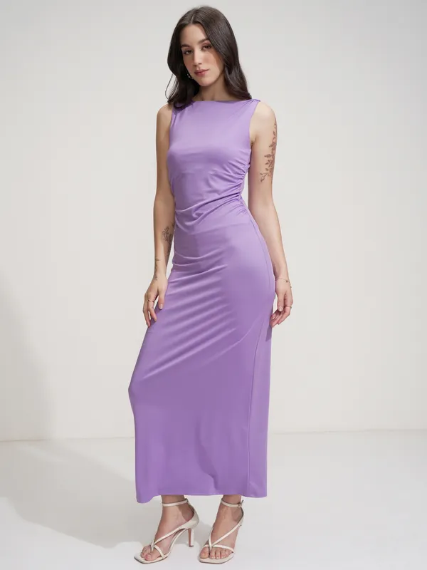 Tokyo Talkies Women Lavender Solid Maxi Dress