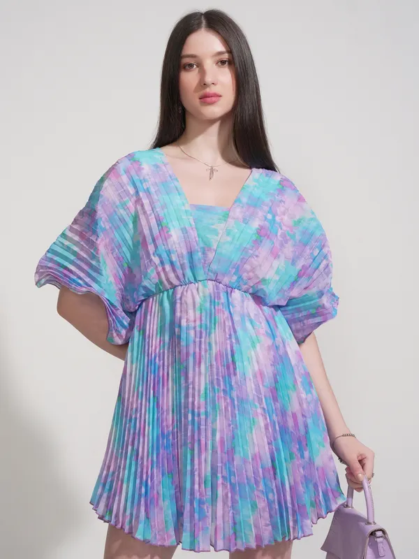 Tokyo Talkies Women Purple Printed Fit And Flare Dress