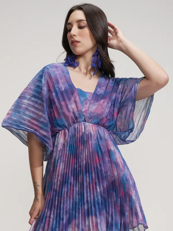 Tokyo Talkies Women Blue Printed Fit And Flare Dress