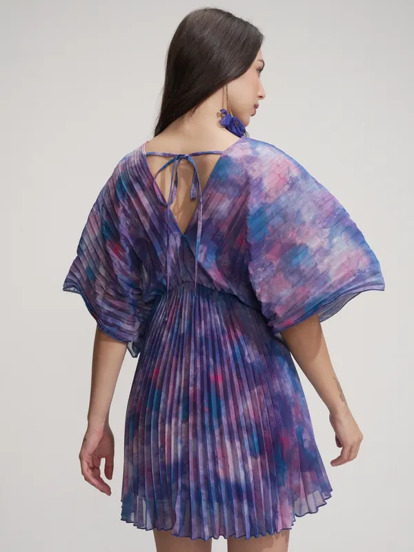 Tokyo Talkies Women Blue Printed Fit And Flare Dress