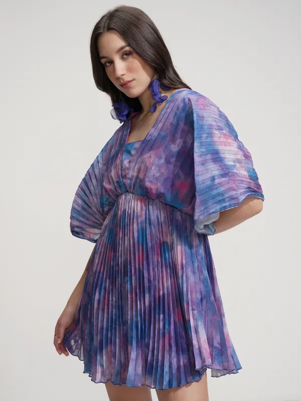 Tokyo Talkies Women Blue Printed Fit And Flare Dress