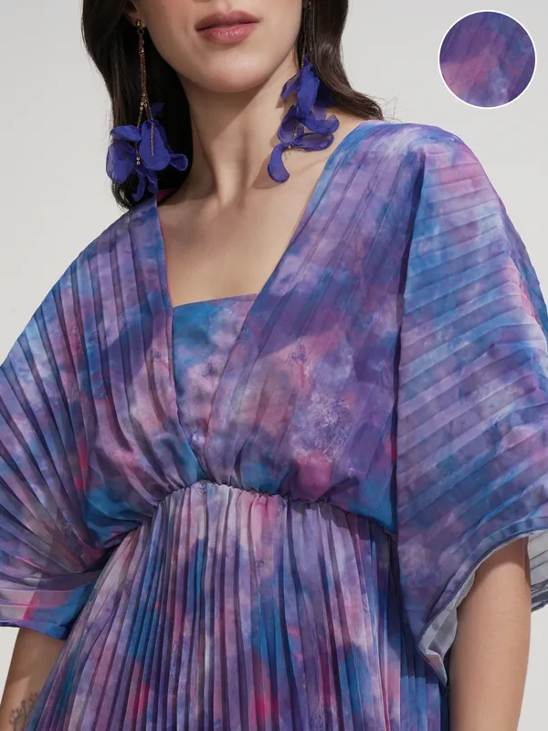 Tokyo Talkies Women Blue Printed Fit And Flare Dress