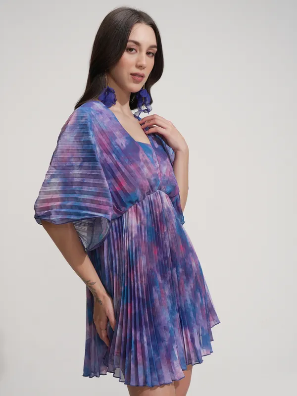 Tokyo Talkies Women Blue Printed Fit And Flare Dress