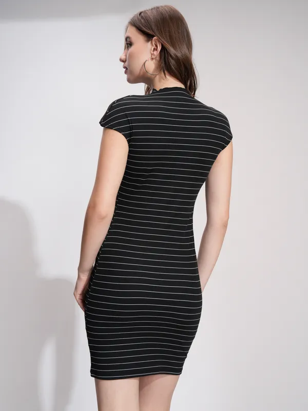 Tokyo Talkies Women Black Striped Bodycon Dress
