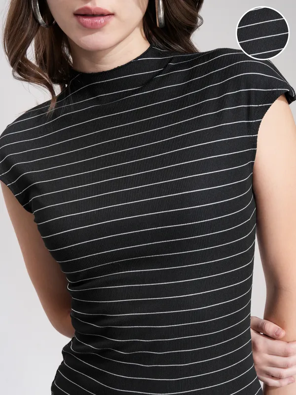 Tokyo Talkies Women Black Striped Bodycon Dress