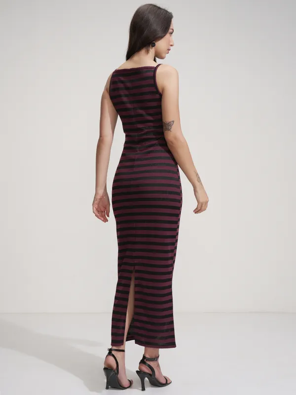 Tokyo Talkies Women Purple Striped Maxi Dress