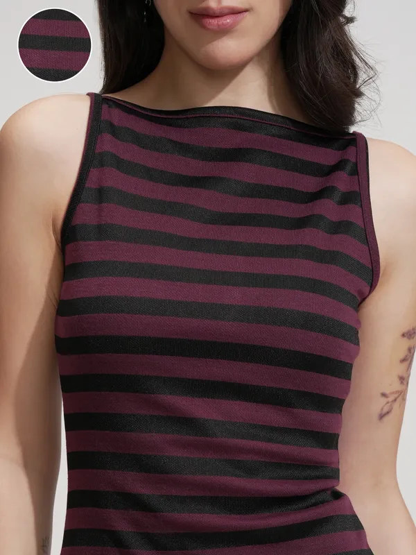 Tokyo Talkies Women Purple Striped Maxi Dress