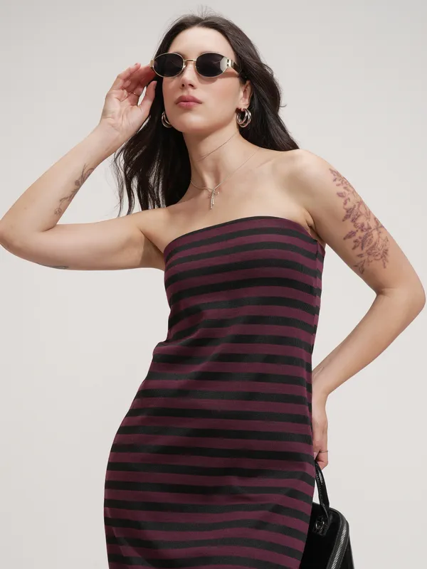 Tokyo Talkies Women Purple Striped Sheath Dress