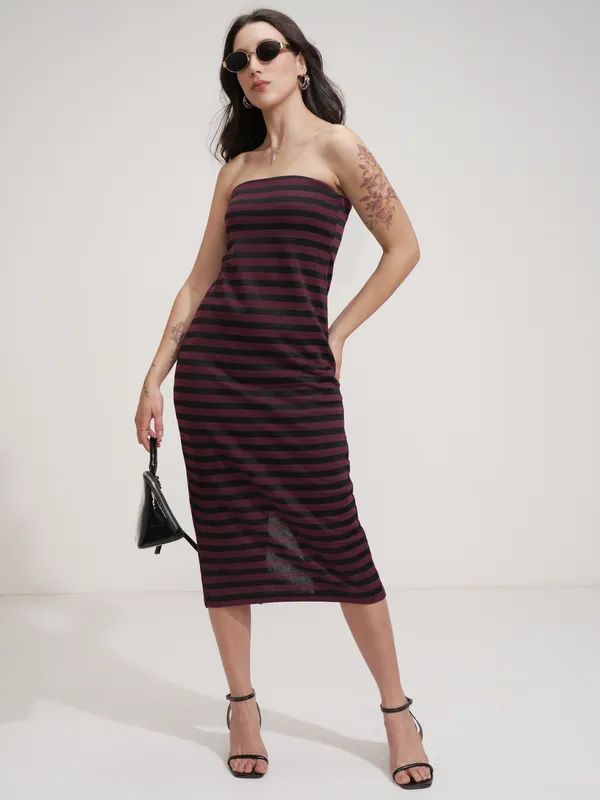 Tokyo Talkies Women Purple Striped Sheath Dress