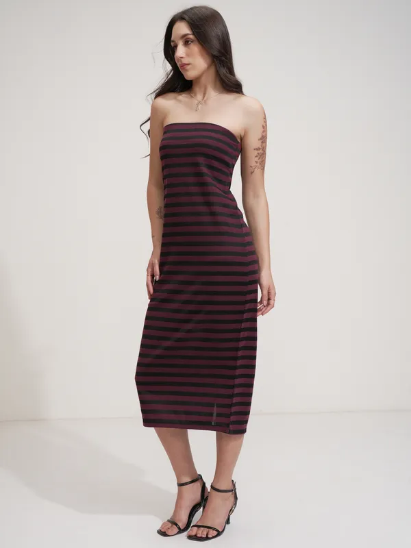 Tokyo Talkies Women Purple Striped Sheath Dress