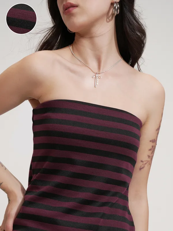 Tokyo Talkies Women Purple Striped Sheath Dress