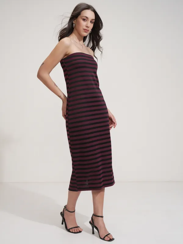 Tokyo Talkies Women Purple Striped Sheath Dress