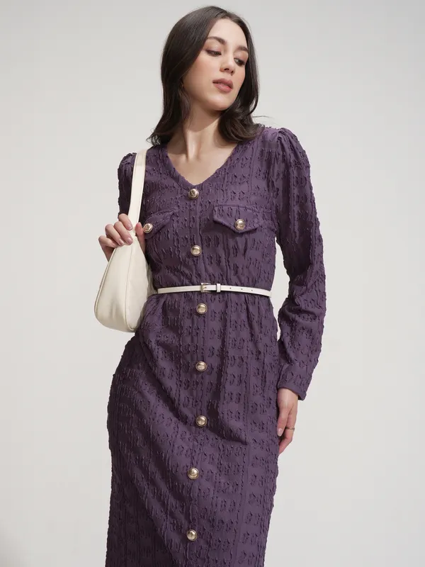 Tokyo Talkies Women Purple Self Design Maxi Dress