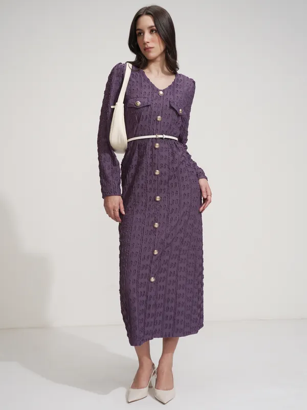 Tokyo Talkies Women Purple Self Design Maxi Dress