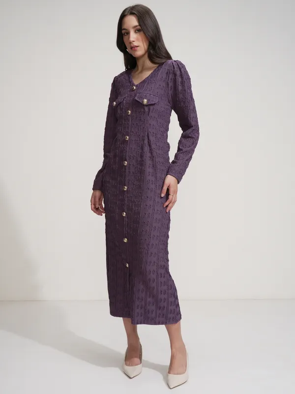 Tokyo Talkies Women Purple Self Design Maxi Dress