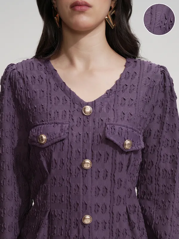 Tokyo Talkies Women Purple Self Design Maxi Dress