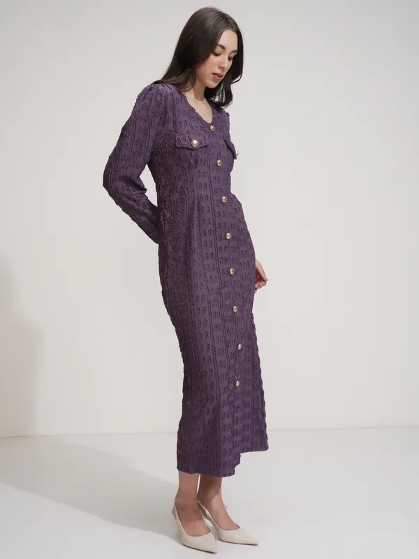 Tokyo Talkies Women Purple Self Design Maxi Dress