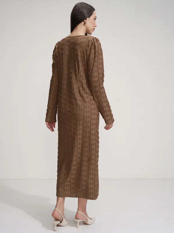 Tokyo Talkies Women Brown Self Design Maxi Dress