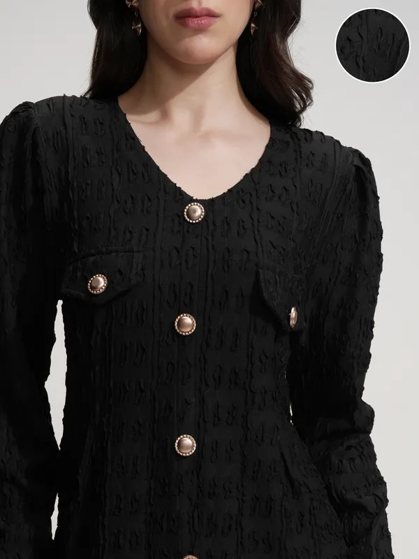 Tokyo Talkies Women Black Self Design Maxi Dress