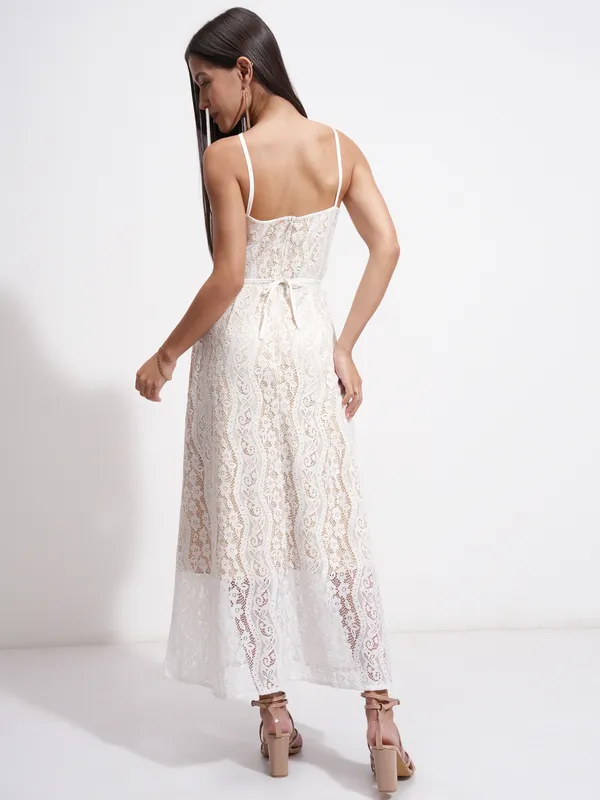 Tokyo Talkies Women White Self Design Maxi Dress