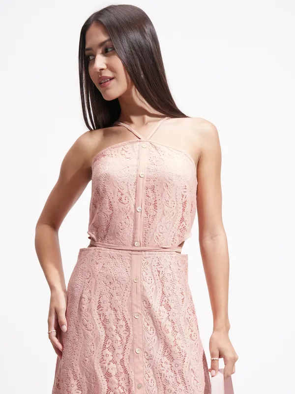 Tokyo Talkies Women Pink Self Design Maxi Dress