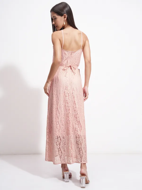Tokyo Talkies Women Pink Self Design Maxi Dress