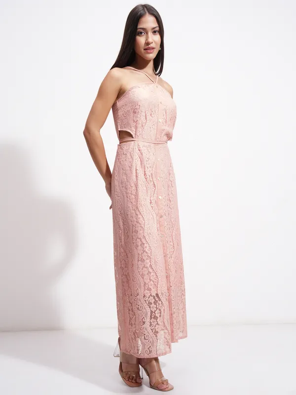 Tokyo Talkies Women Pink Self Design Maxi Dress