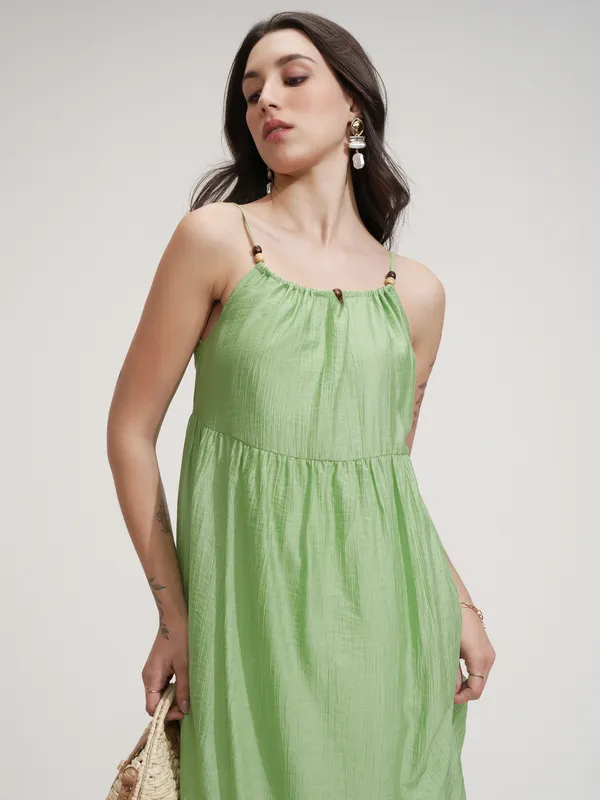 Tokyo Talkies Women Green Solid Fit And Flare Dress