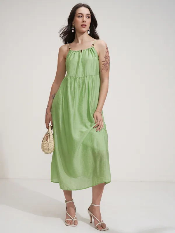 Tokyo Talkies Women Green Solid Fit And Flare Dress