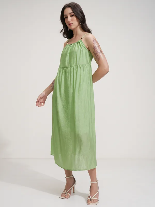 Tokyo Talkies Women Green Solid Fit And Flare Dress